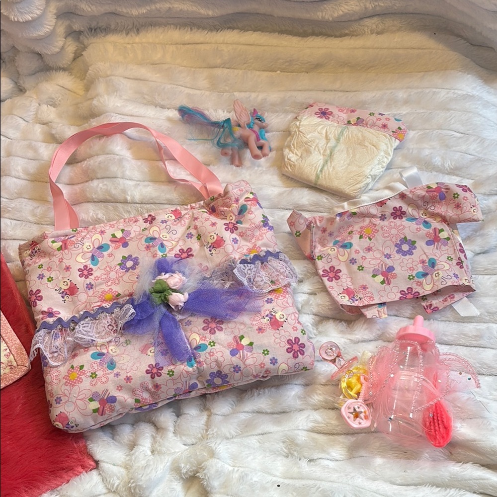 Handmade Floral Pink and Purple Doll or Build A Bear Accessory Set